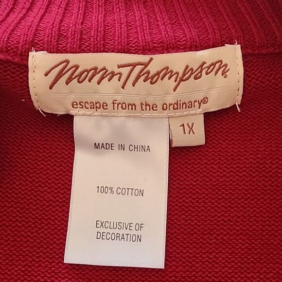 Norm Thompson Beaded Snowflake Zip Front Cotton Cardigan Sweater Red Size L - Picture 11 of 13